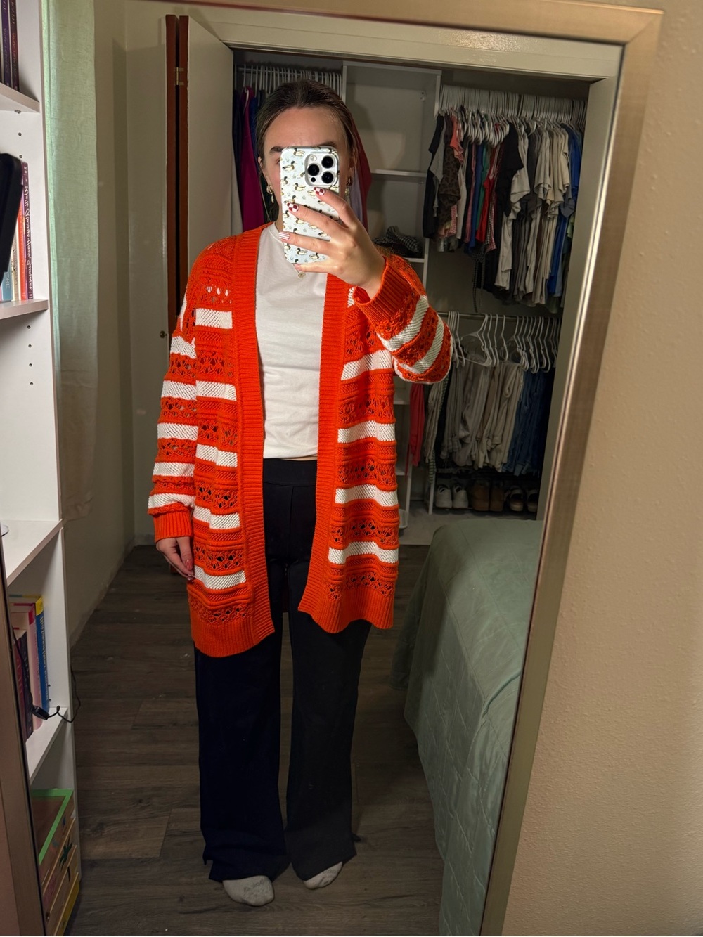 Anthro Orange & White Knit Cardigan
